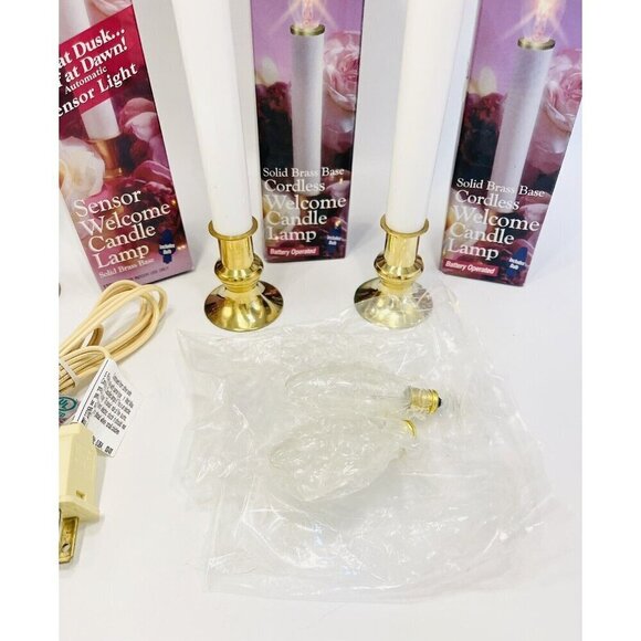 Darice Sensor Welcome Candle Lamps Solid Brass Base with Bulbs Set of 3 - Picture 3 of 6